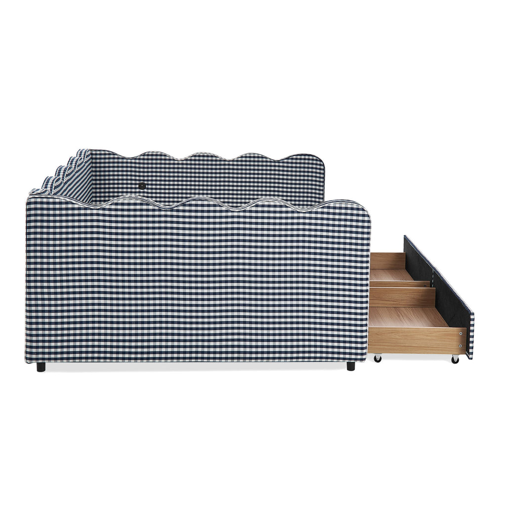 Gingham Daybed & USB Charging Port, Wave Shaped Design