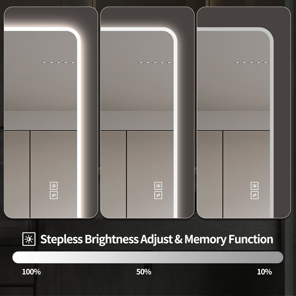 LED Full Length Mirror With Lights, Wall Mounted Full Body Mirror, Dimmable 3 Color Lighting, Anti Fog, Shatter Proof, Memory Function - Clear