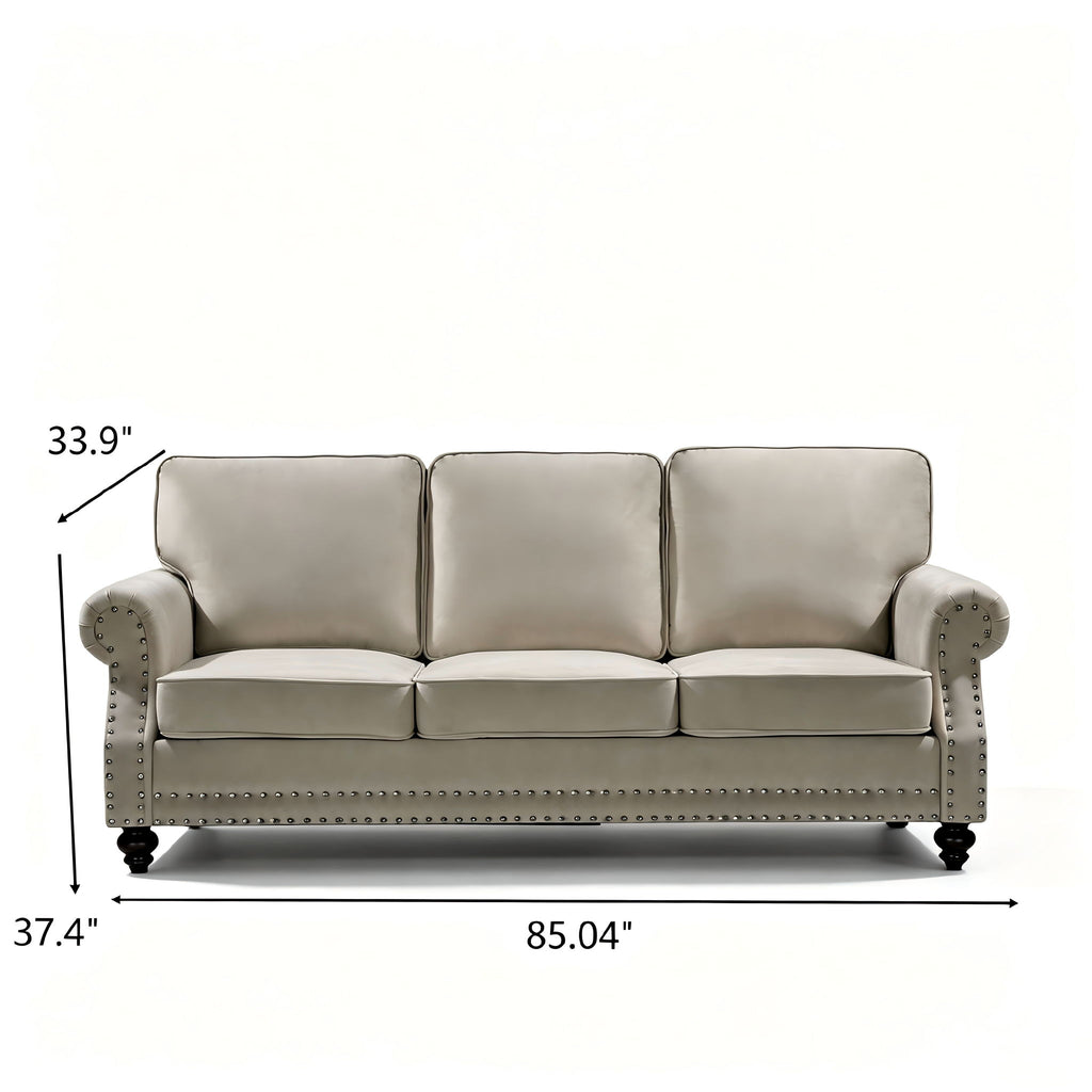 3 Seater Sofa With Nailhead Trim And Turned Legs For Living Room