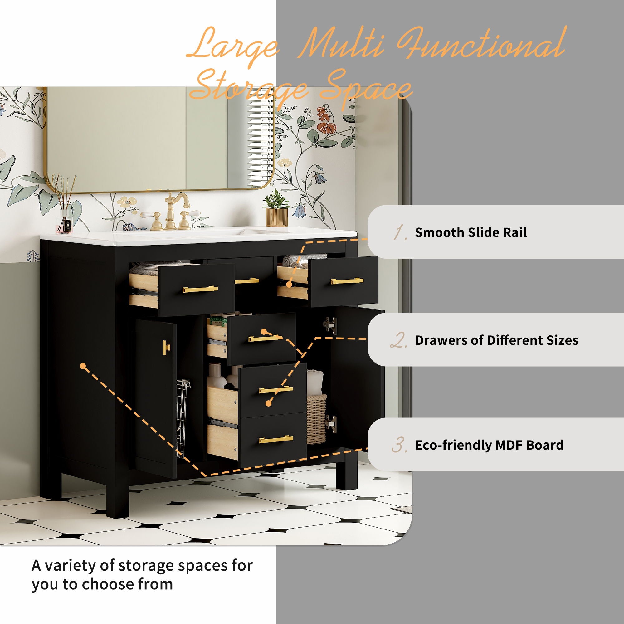 Bathroom Vanity With Sink Combo Set, Modern Bathroom Cabinet With 4 Drawers