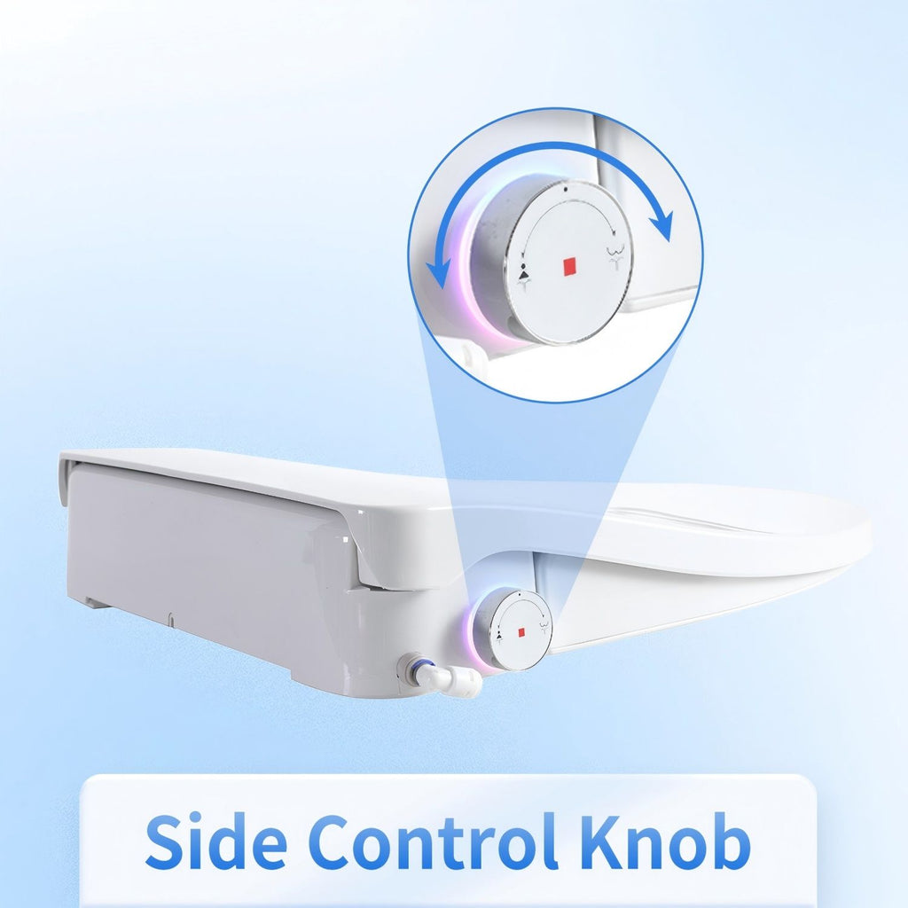 Smart Bidet Toilet Seat With Side Knob Adjustable Heated Seat With Water Temperature And Pressure Adjustment Portable Bidet - White