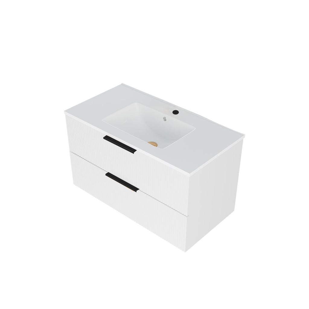 Modern Wall Mounted Floating Bathroom Vanity With Sink And Drawers