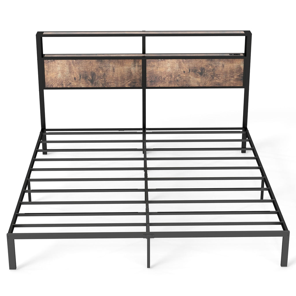 Bed Frame With Headboard, LED Lights & Charging Station