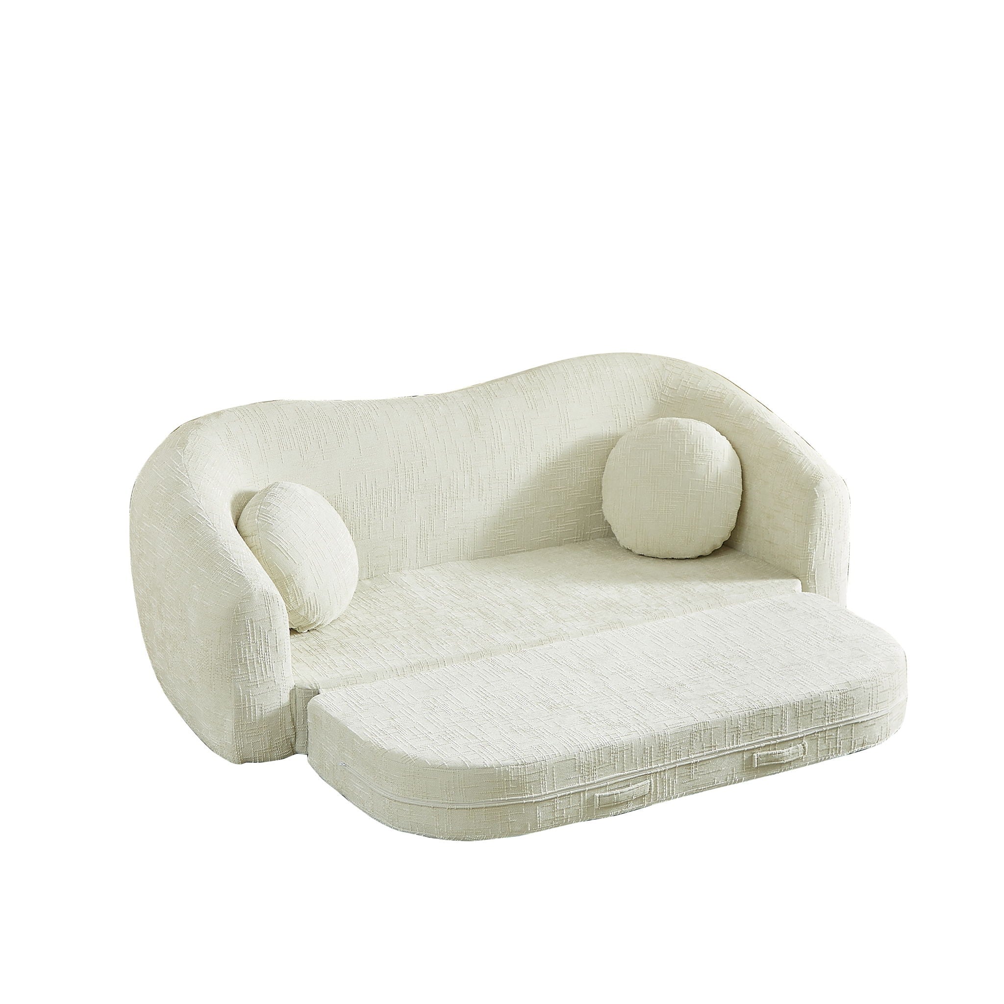 Curved Convertible Sofa, 2 In 1 Frameless Folding Sofa Bed With Pull Out Base And Deep Seat