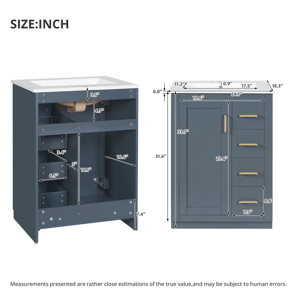 Modern Bathroom Vanity With 1 Door And 3 Drawers