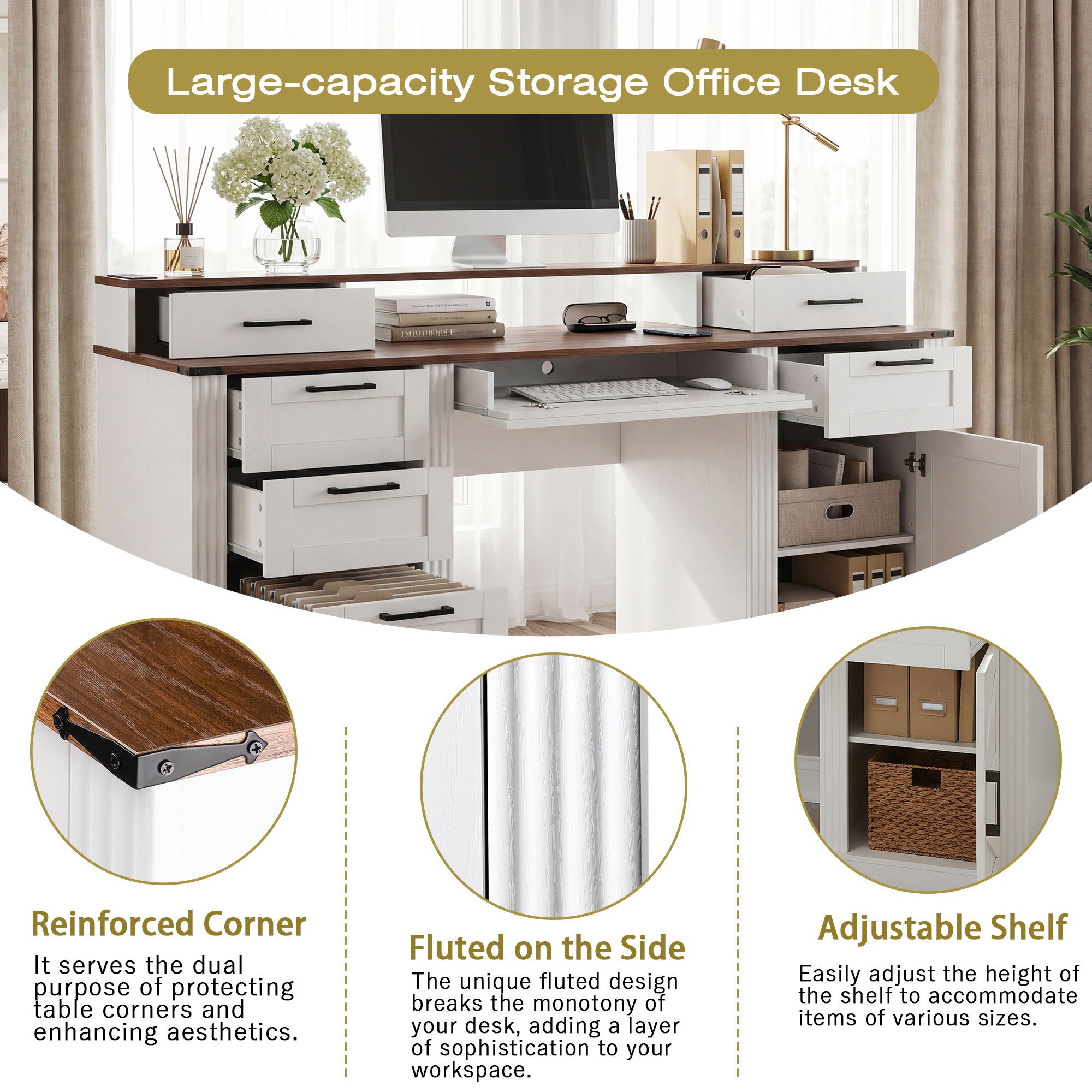 Office Desk With Charging Station & Storage Cabinet