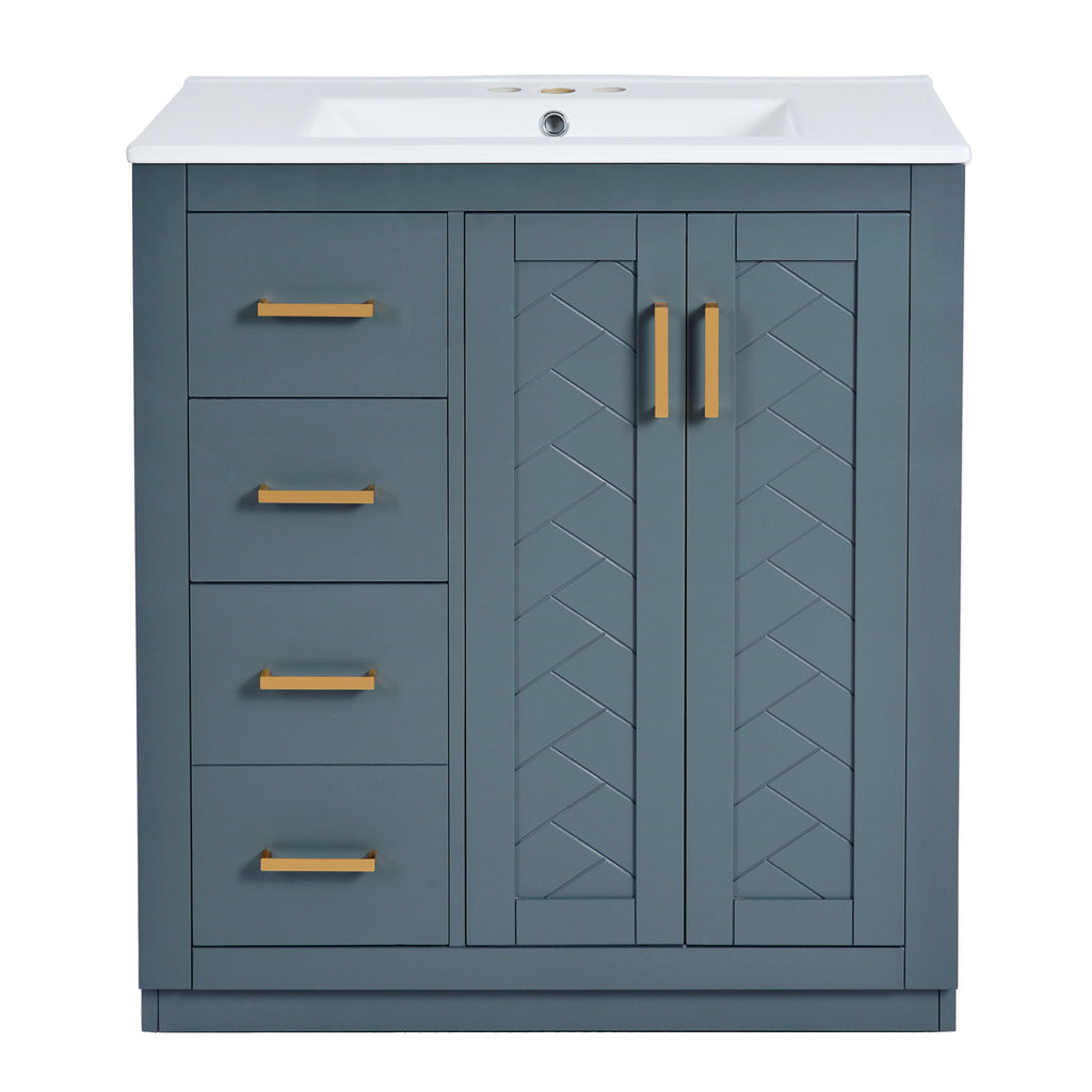 Ceramic Sink Combo, Freestanding Vanity Set With 3 Drawers & Soft Closing Doors