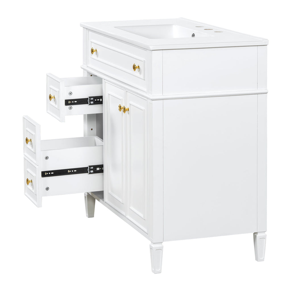 Bathroom Vanity With Sink, 3 Drawers & 2 Soft-Close Doors