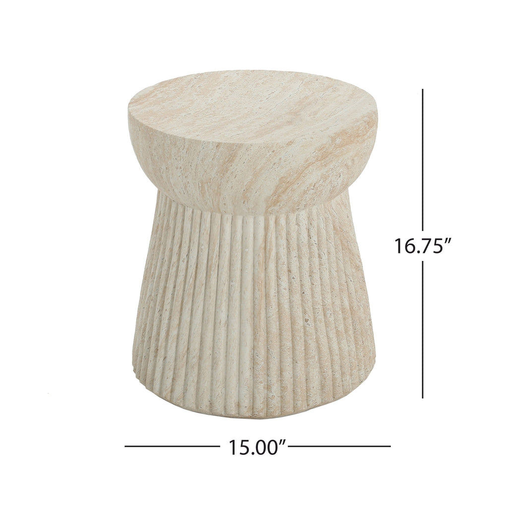 Outdoor Travertine Concrete Side Table - Beige
