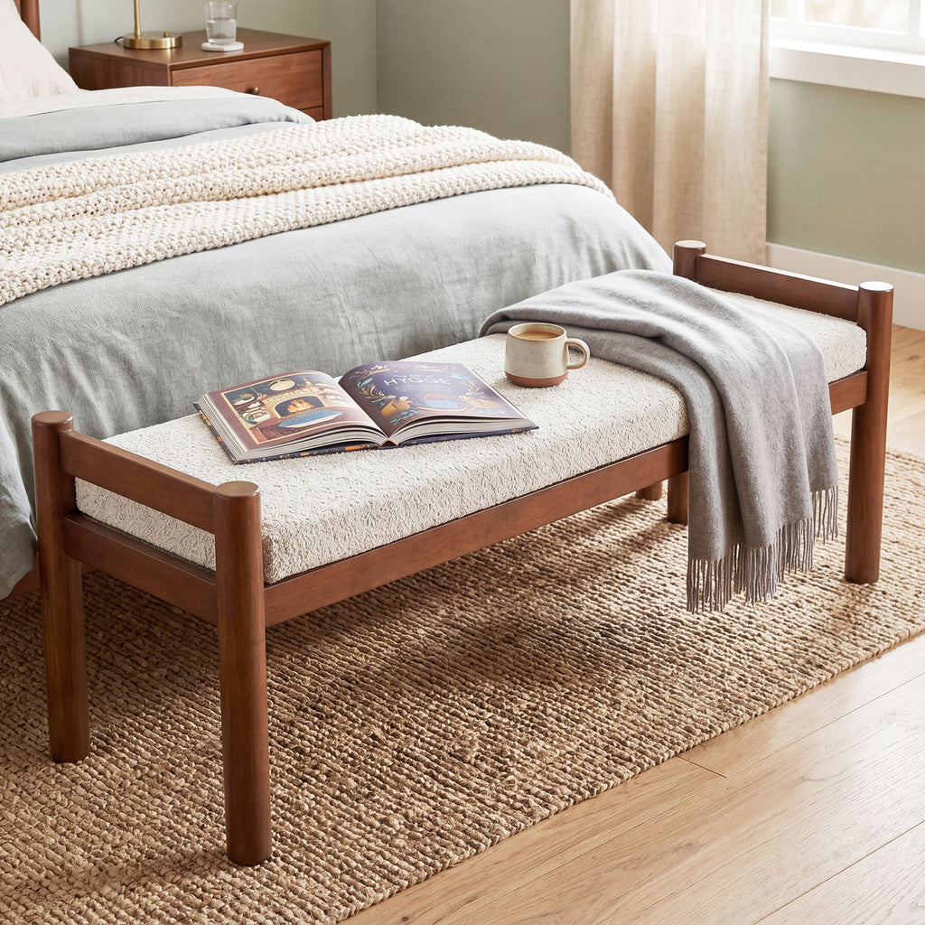 Upholstered Ottoman Bench, Indoor Accent Footrest - Beige