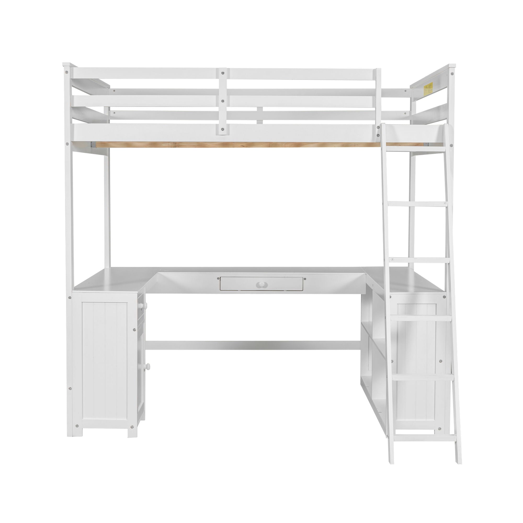 Loft Bed With U Shaped Desk, Drawers, And Storage Shelves
