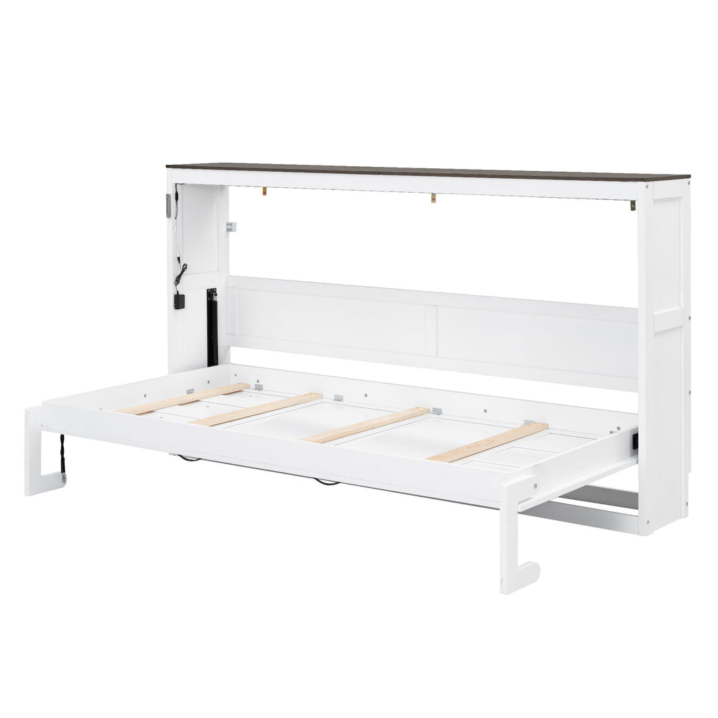 Murphy Bed With LED Light, Foldable Wall Bed Cabinet