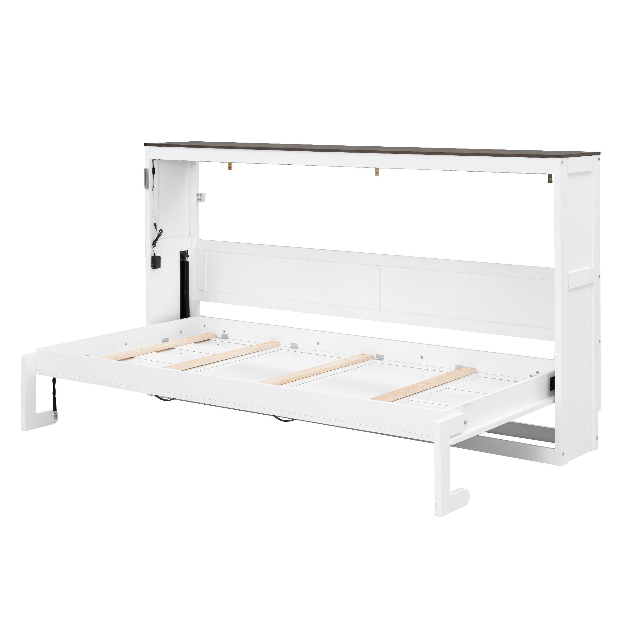 Murphy Bed With LED Light, Foldable Wall Bed Cabinet