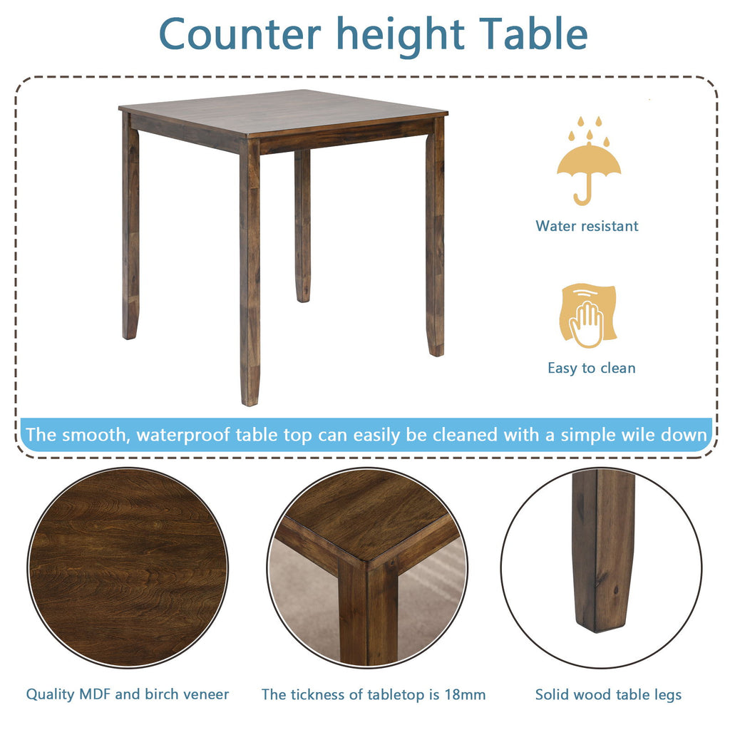 5 Pieces Dining Table Set, Counter Height Kitchen Table Set With Square Table And 4 Upholstered Chairs