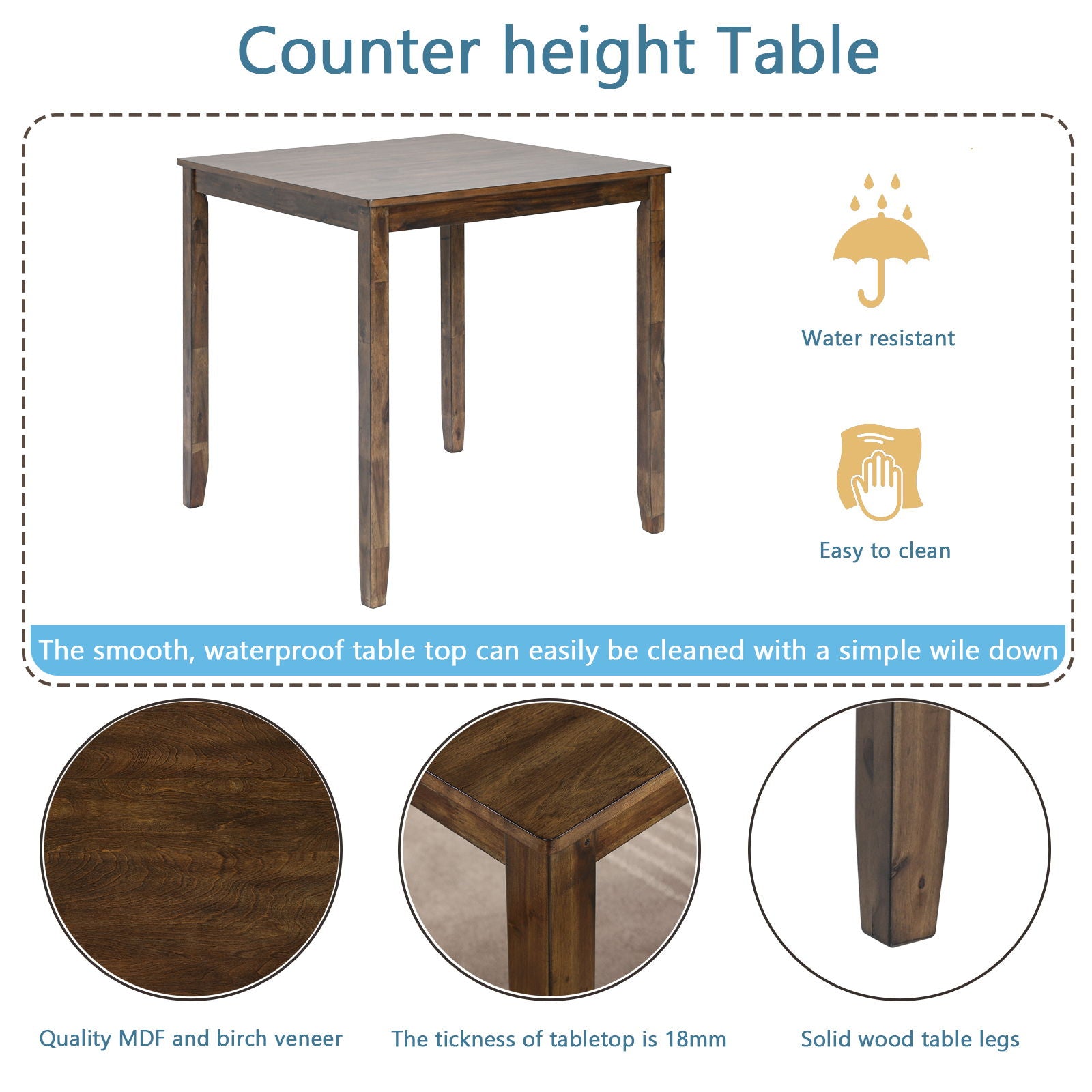 5 Pieces Dining Table Set, Counter Height Kitchen Table Set With Square Table And 4 Upholstered Chairs