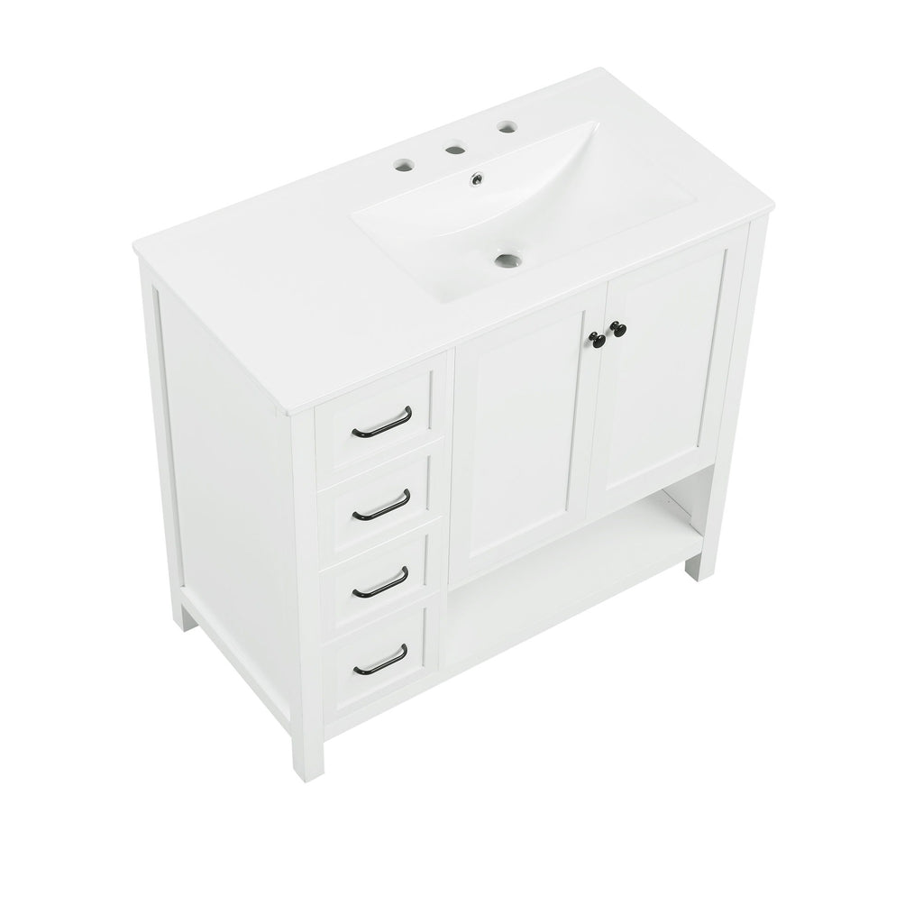 Bathroom Vanity With Sink Top, Bathroom Vanity Cabinet With 2 Doors And 2 Drawers, Open Shelf
