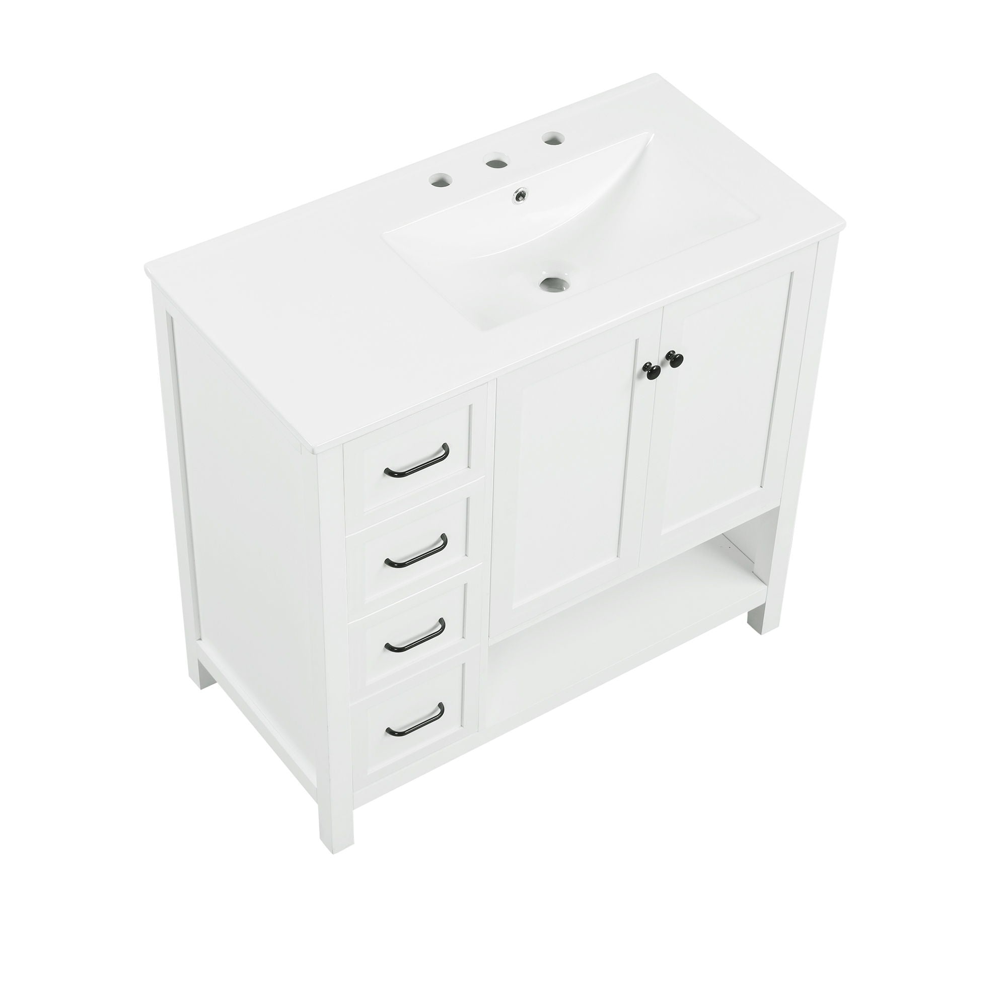 Bathroom Vanity With Sink Top, Bathroom Vanity Cabinet With 2 Doors And 2 Drawers, Open Shelf