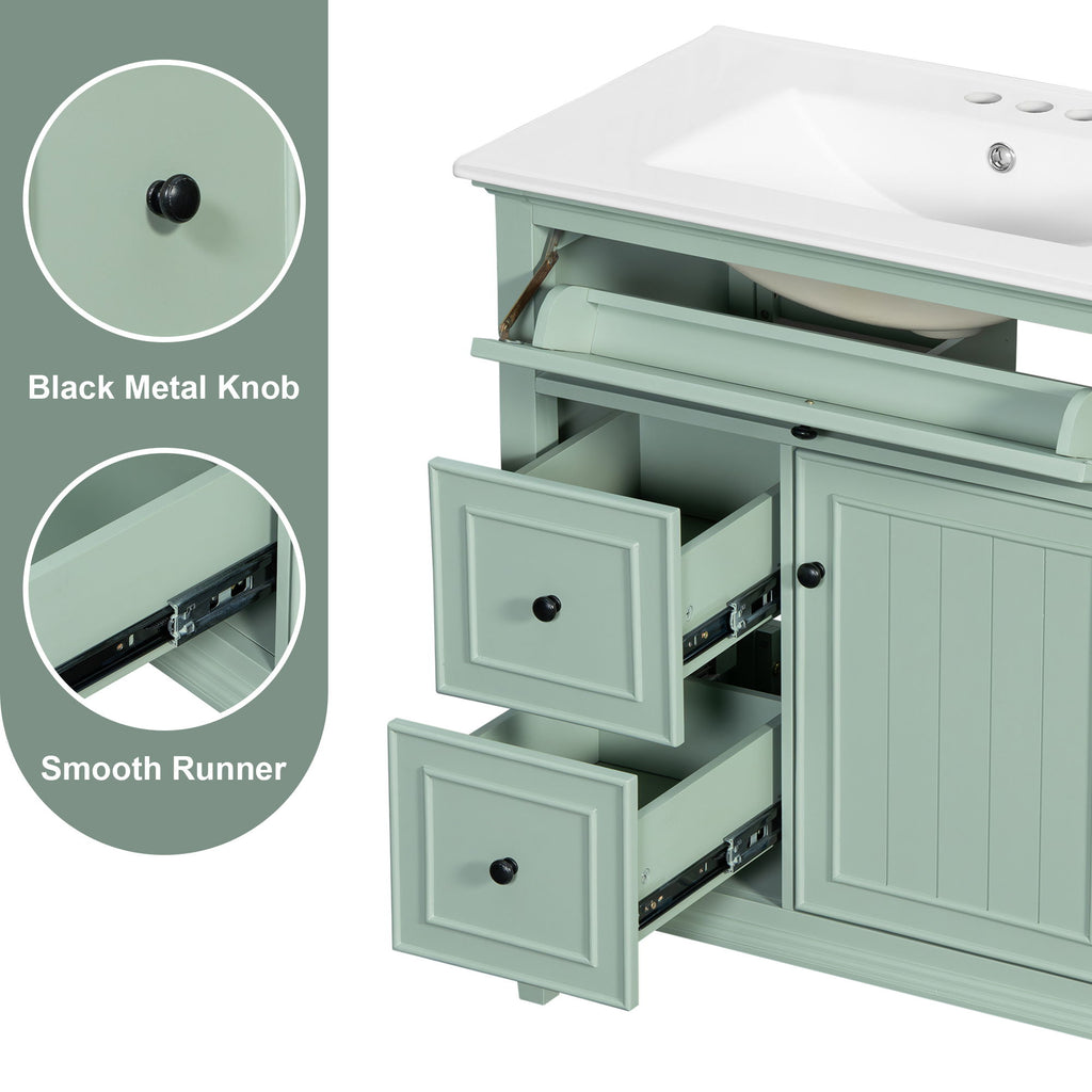 Modern Bathroom Vanity With Sink, Adjustable Shelf, Flip Drawer & 2 Drawers