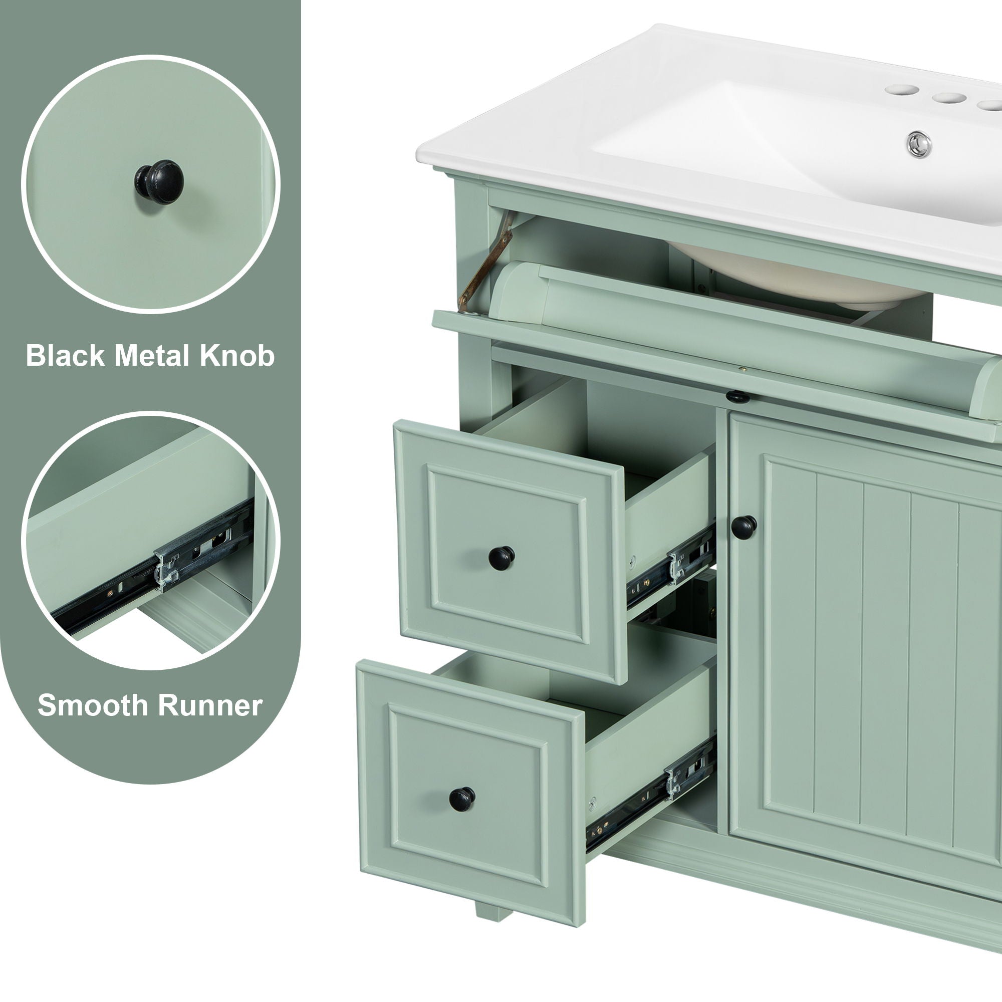 Modern Bathroom Vanity With Sink, Adjustable Shelf, Flip Drawer & 2 Drawers