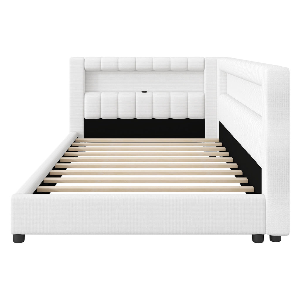 Upholstered Platform Bed With LED Belt And USB Ports