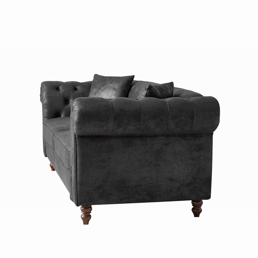 Chesterfield 3 And 3 Seater Sofa Set High Tech Fabric Roll Armrest Upholstered Couch