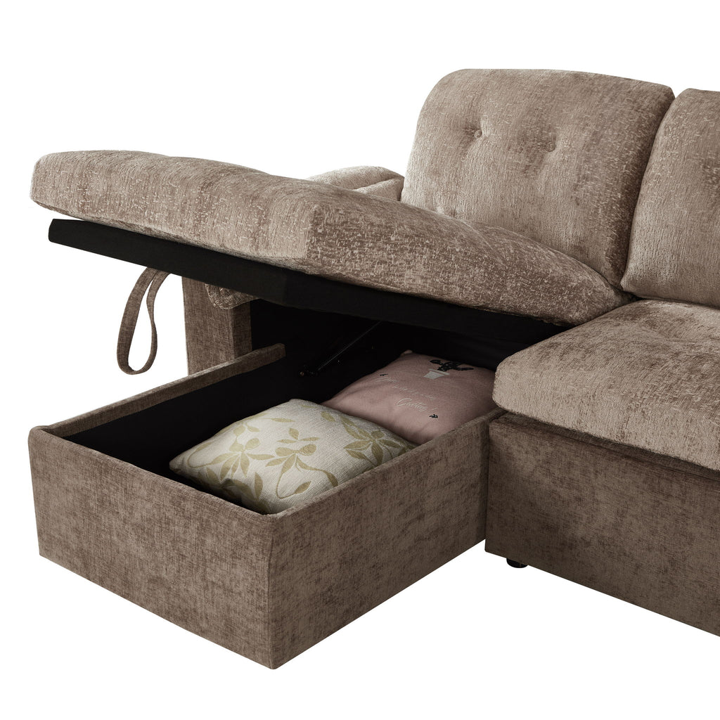 Modern U-Shaped Sleeper Sectional Sofa Bed With USB Ports, Cup Holder, And Hidden Storage