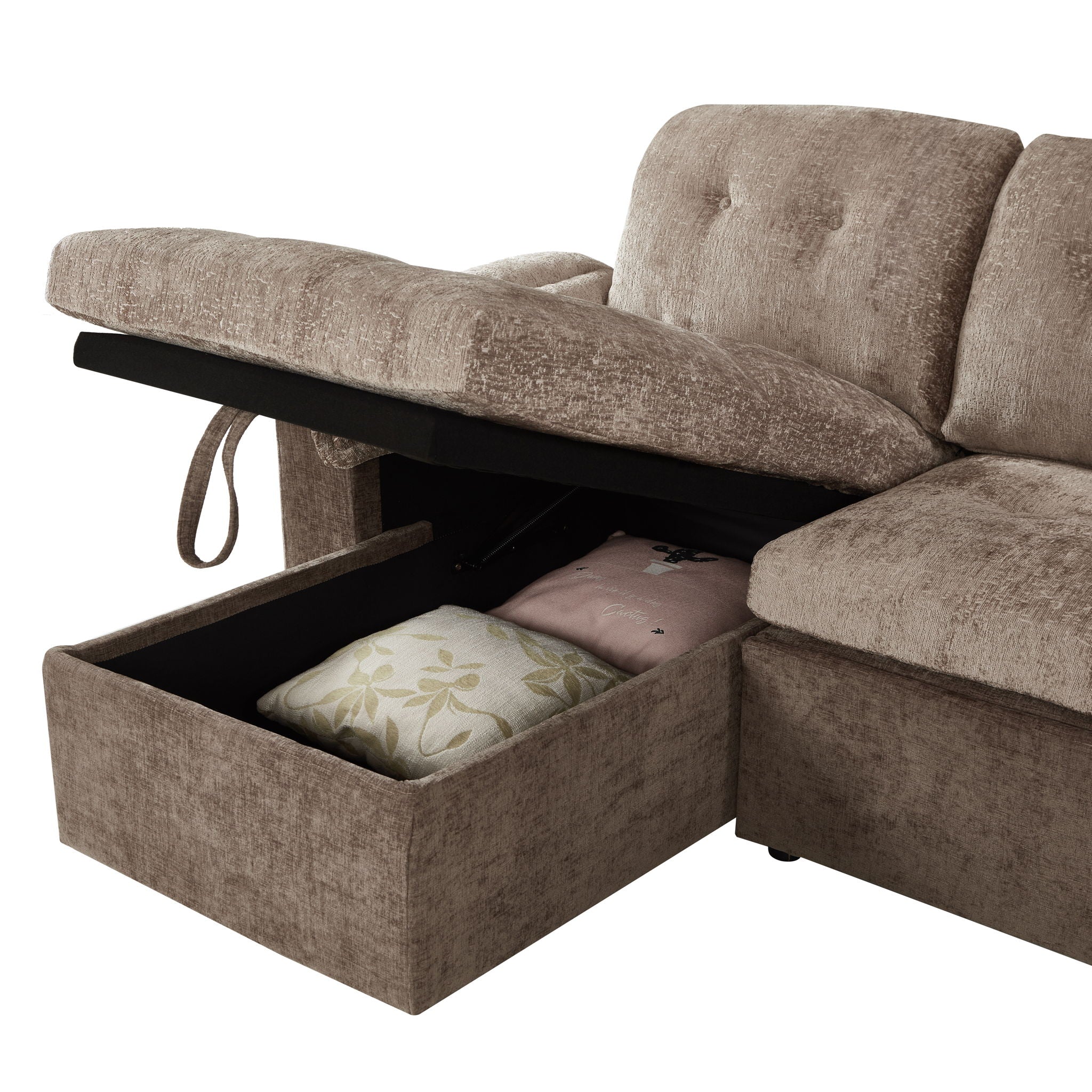 Modern U-Shaped Sleeper Sectional Sofa Bed With USB Ports, Cup Holder, And Hidden Storage