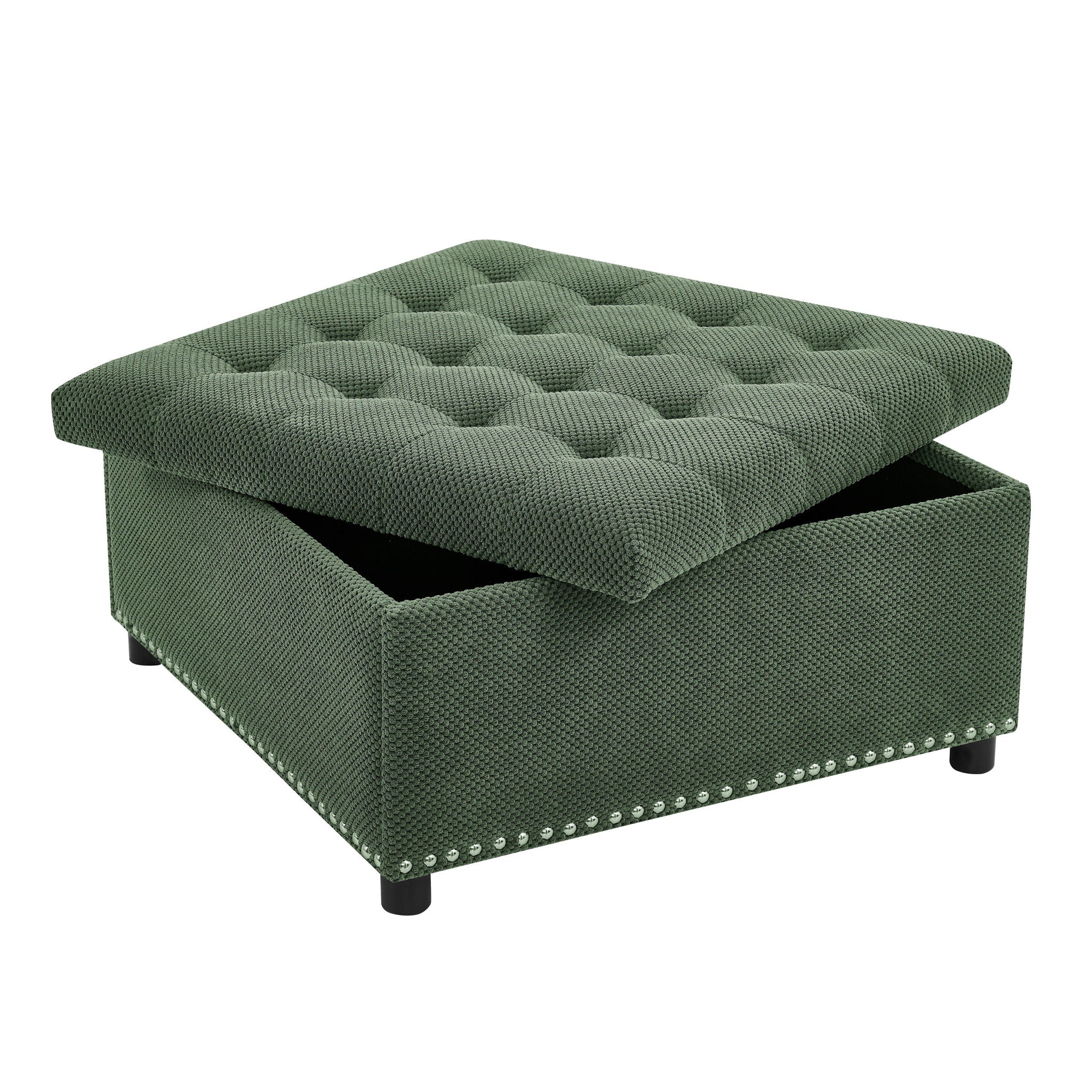 Square Tufted Storage Ottoman With Nailhead Trim