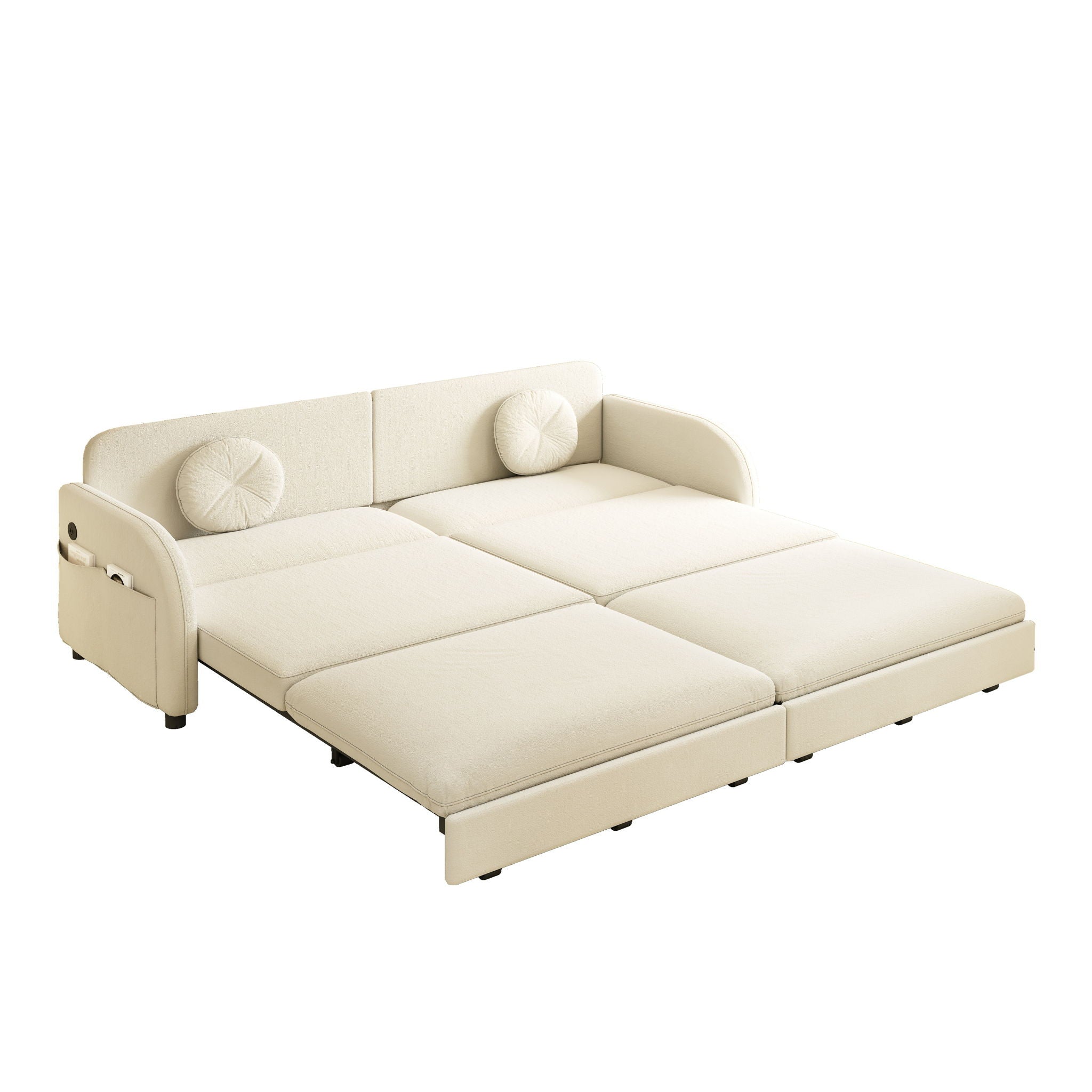 Upholstered Pull Out Couch With Side Pocket & USB Port