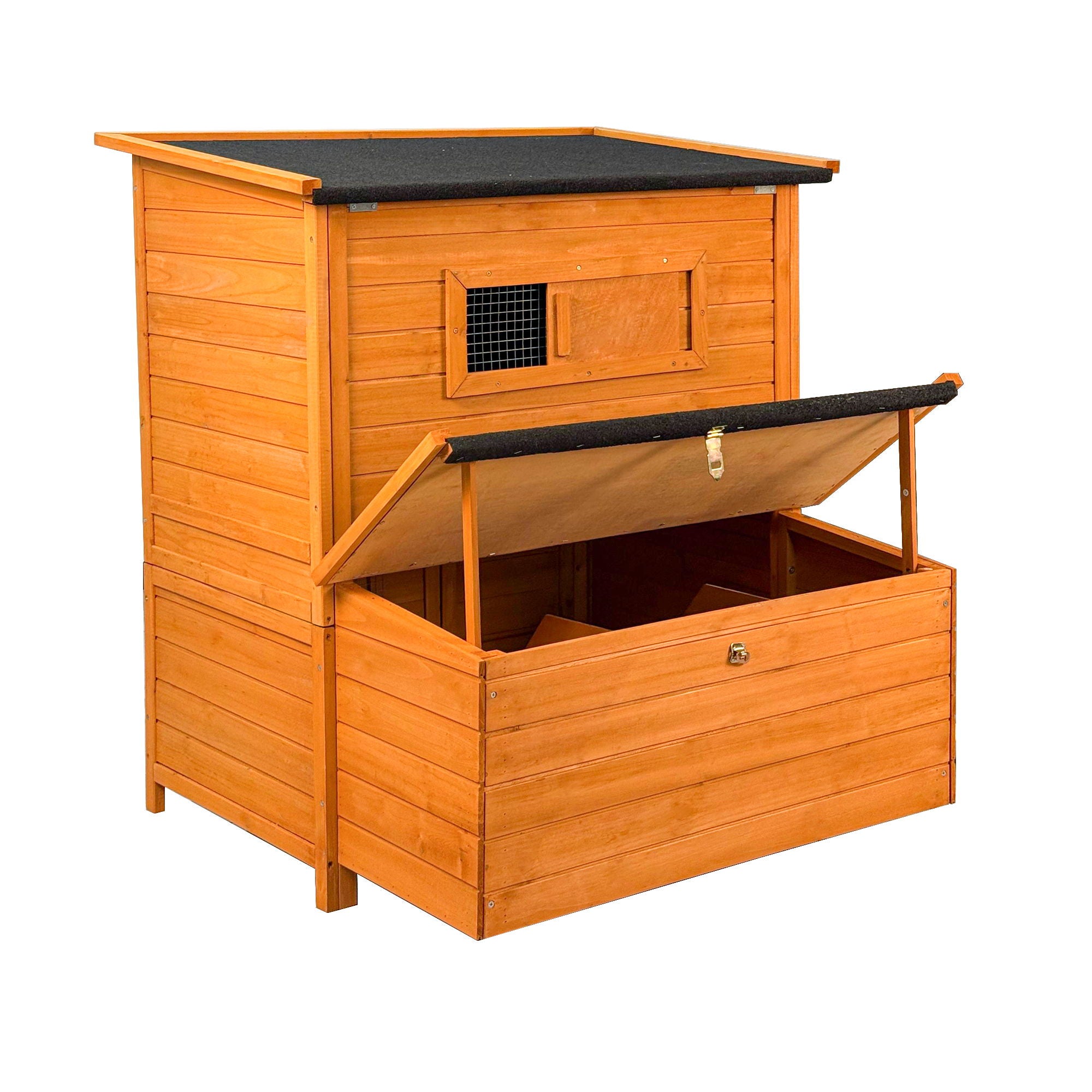 Chicken Coop, Large Chicken Coop With 3 Nesting Boxes, Foldable Ramp And Flip Up Asphalt Roof - Orange