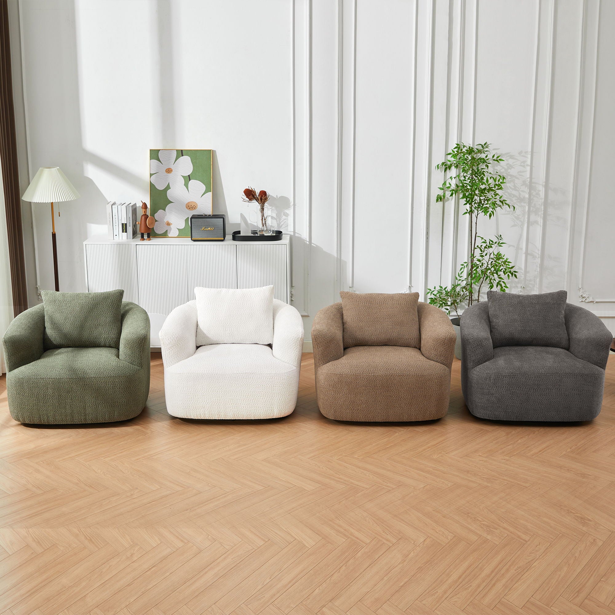 360° Swivel Barrel Sofa Chair With Throw Pillow, Upholstered Accent Chair
