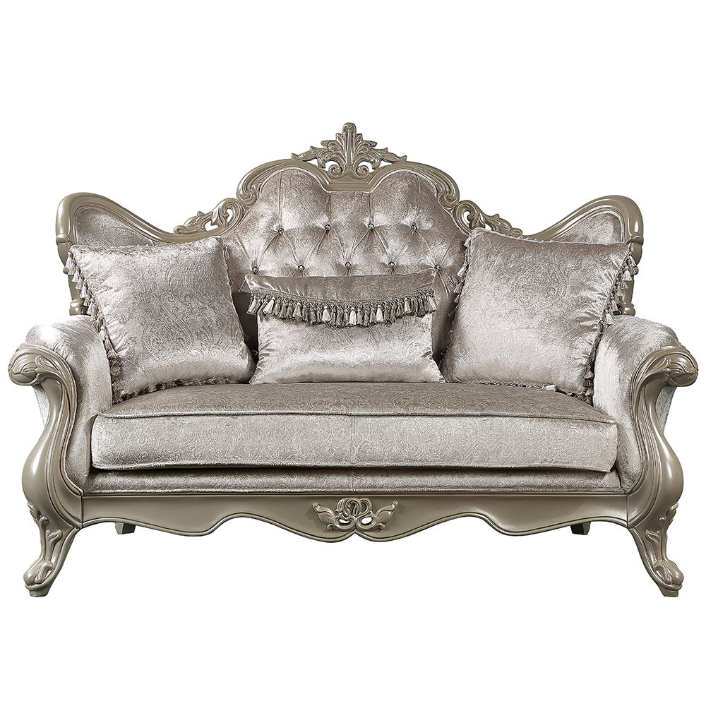 Libertee - Loveseat With 3 Pillows - Beige Fabric & Champagne