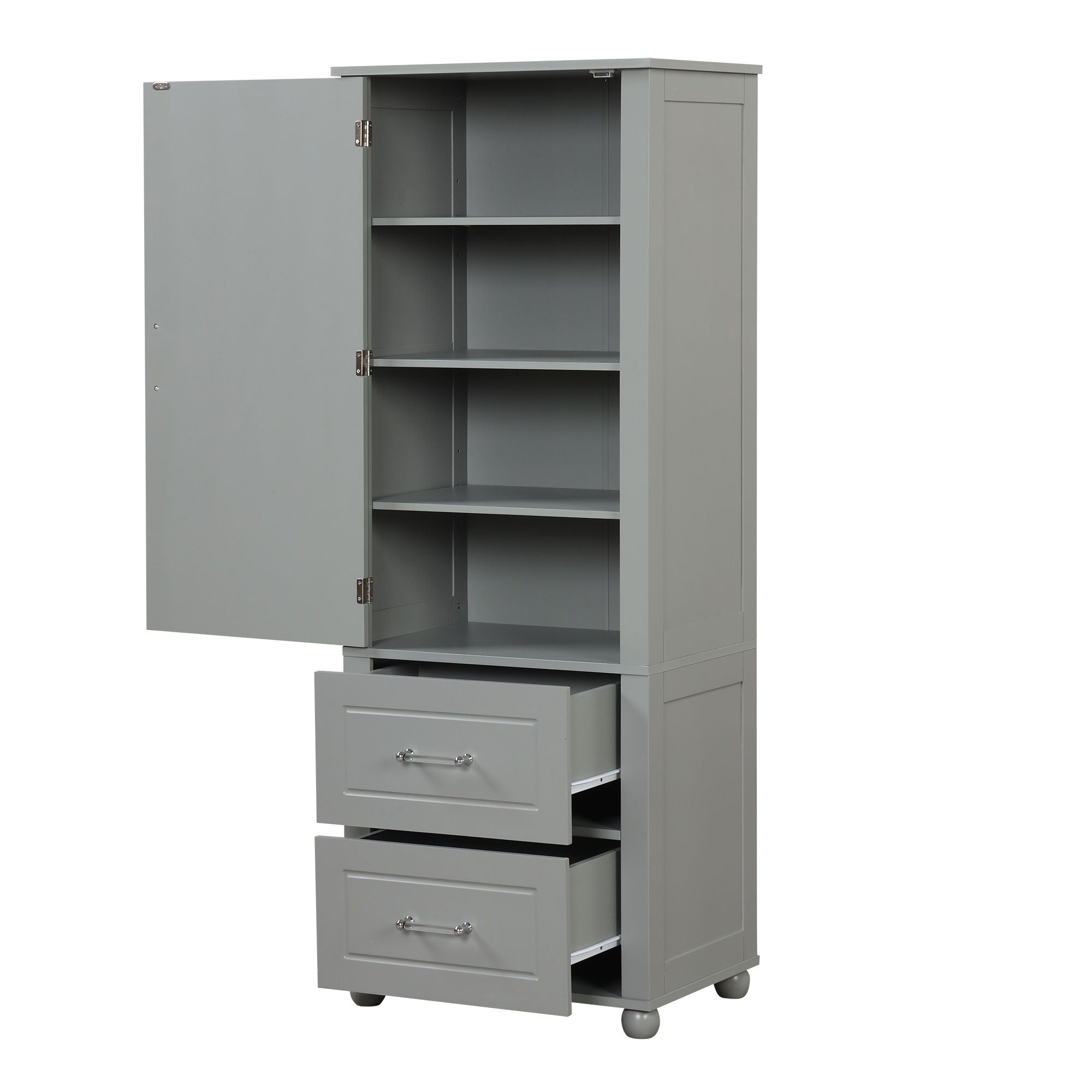 Tall Freestanding Bathroom Storage Cabinet With 2 Drawers And Adjustable Shelf