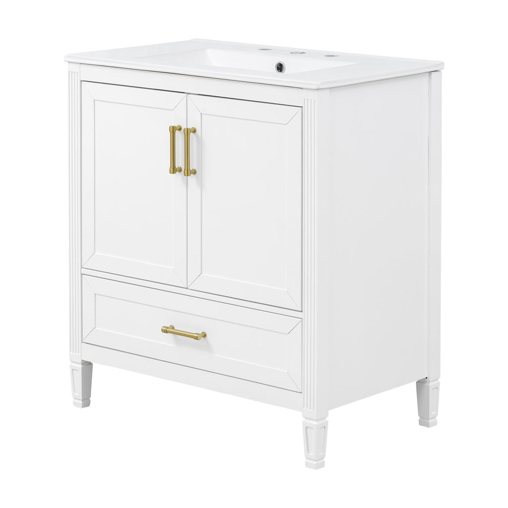 Elegant Fluted Bathroom Vanity With Sink, Soft Close Doors & Drawer