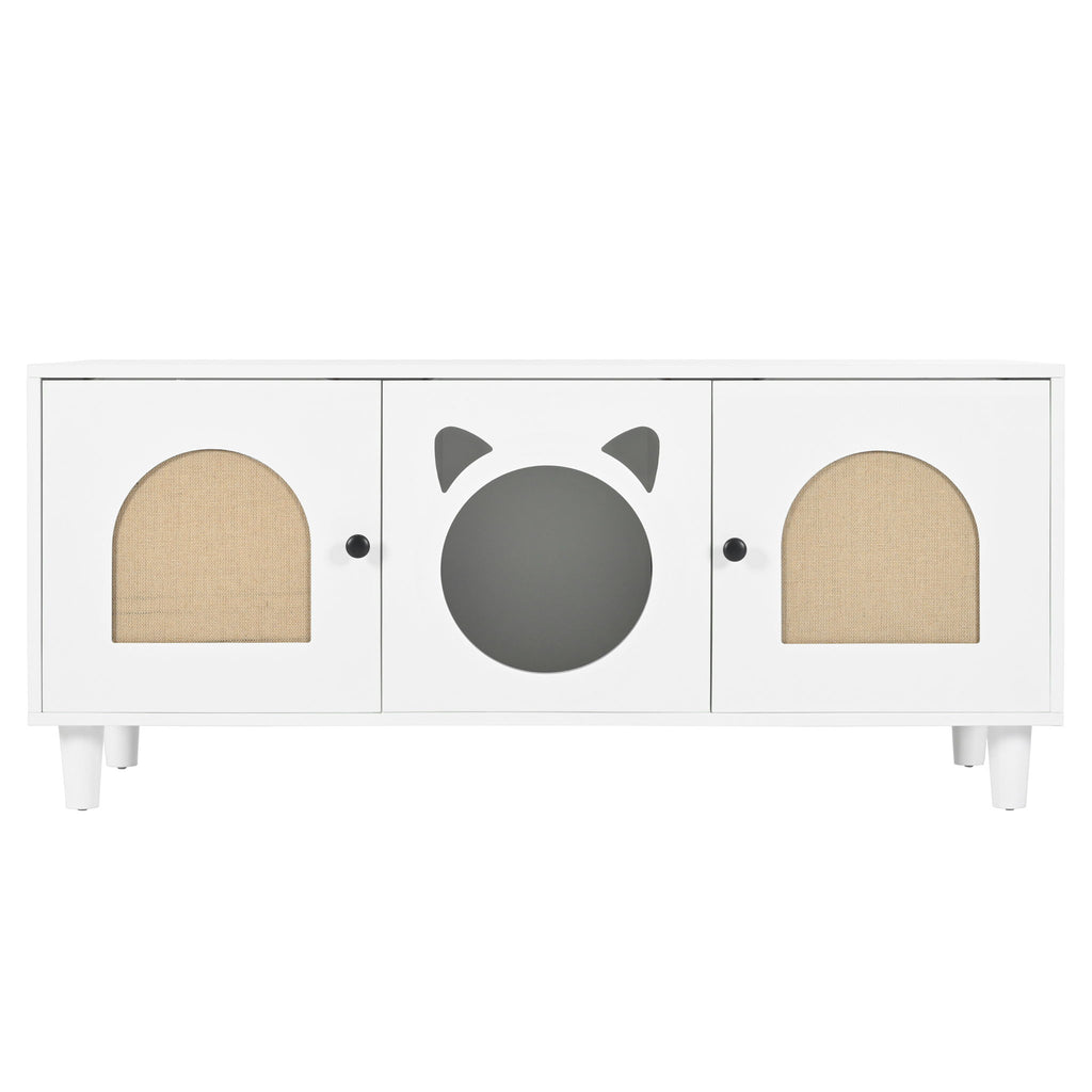 Furniture Style Cat Cabinet Cat Litter Box With Sisal Scratching Door - Cream White