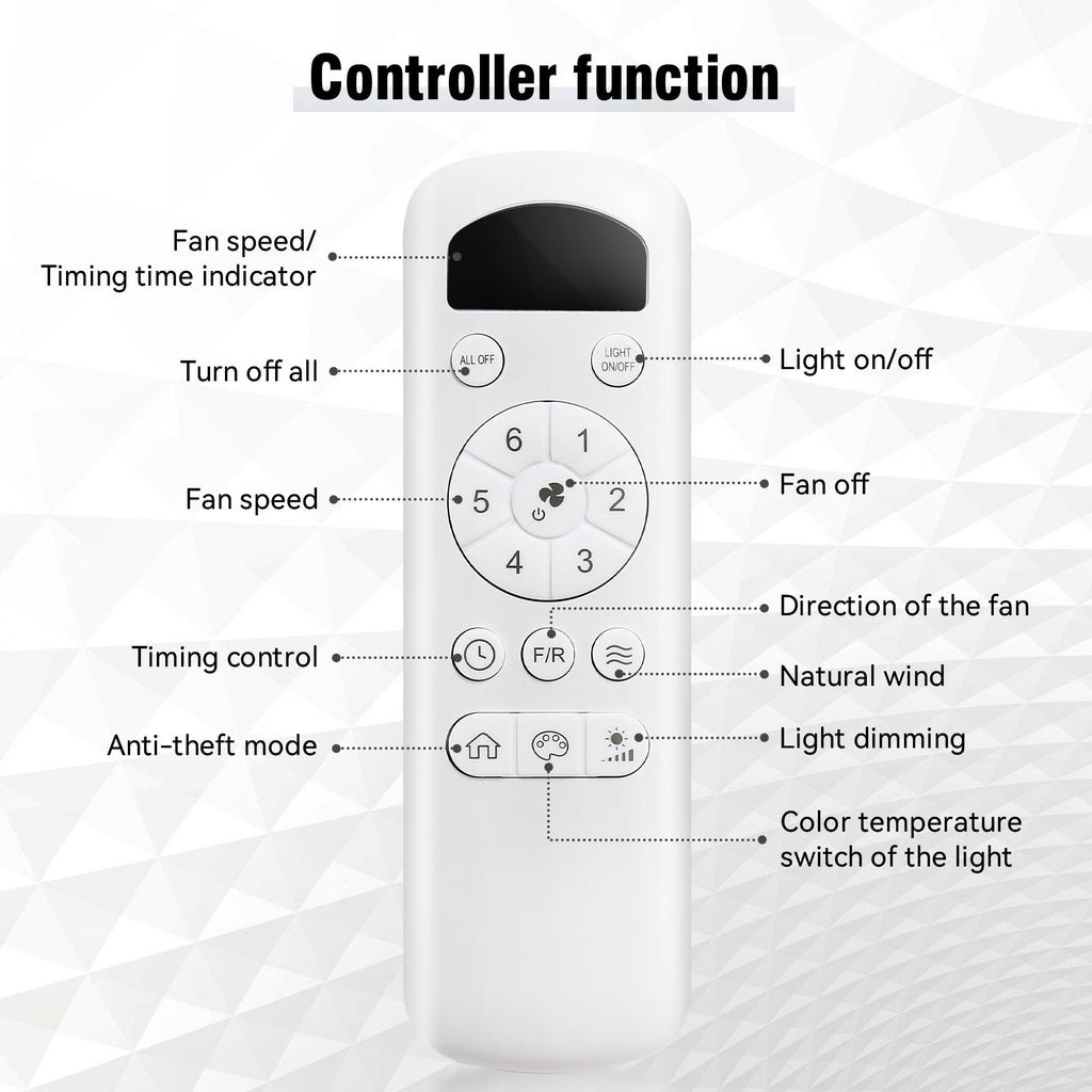 Ceiling Fan With 3 Color Dimmable 5 Blades Remote Control Reversible DC Motor And LED Light - Black