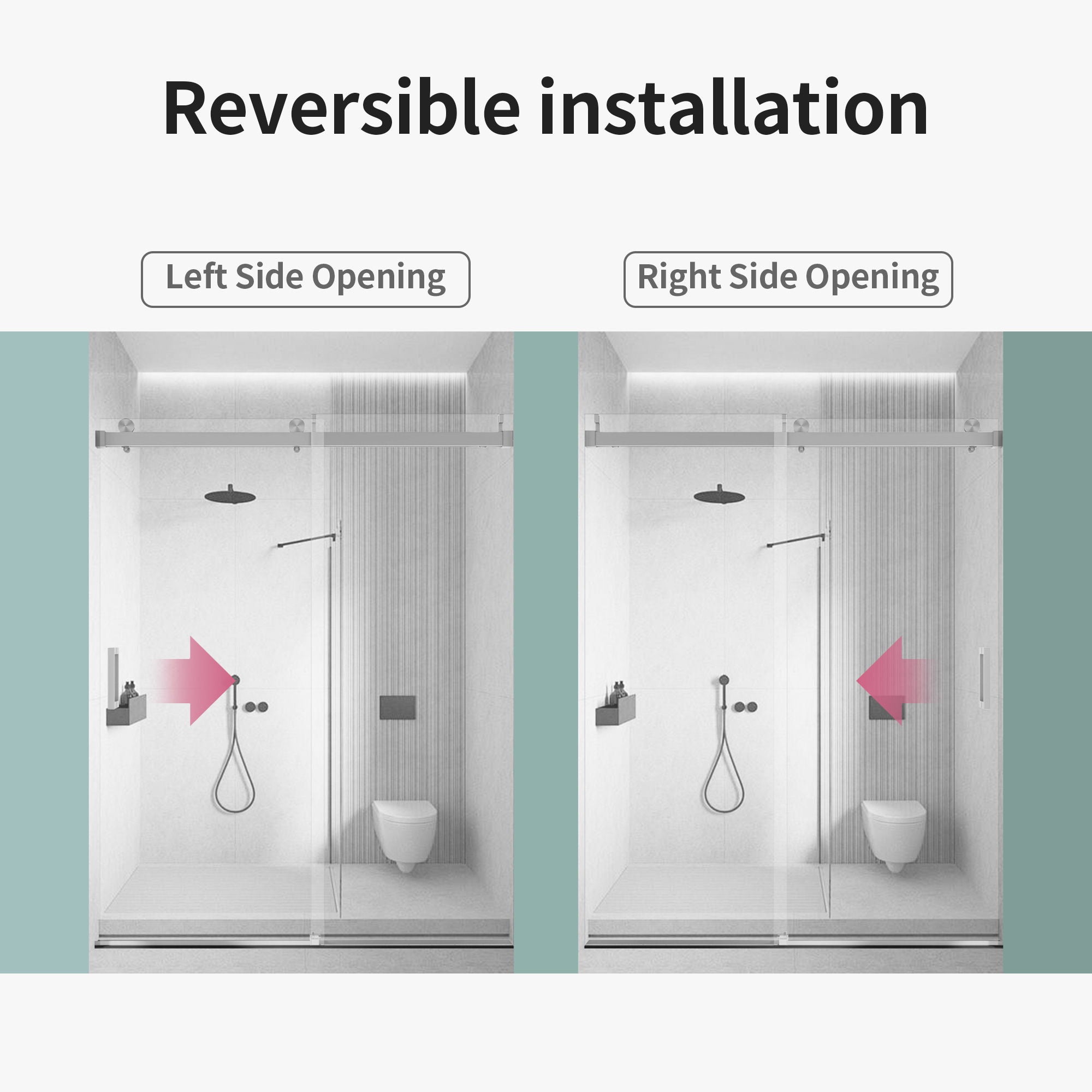 Frameless Sliding Shower Door With Soft- Close, 3 / 8" Tempered Glass