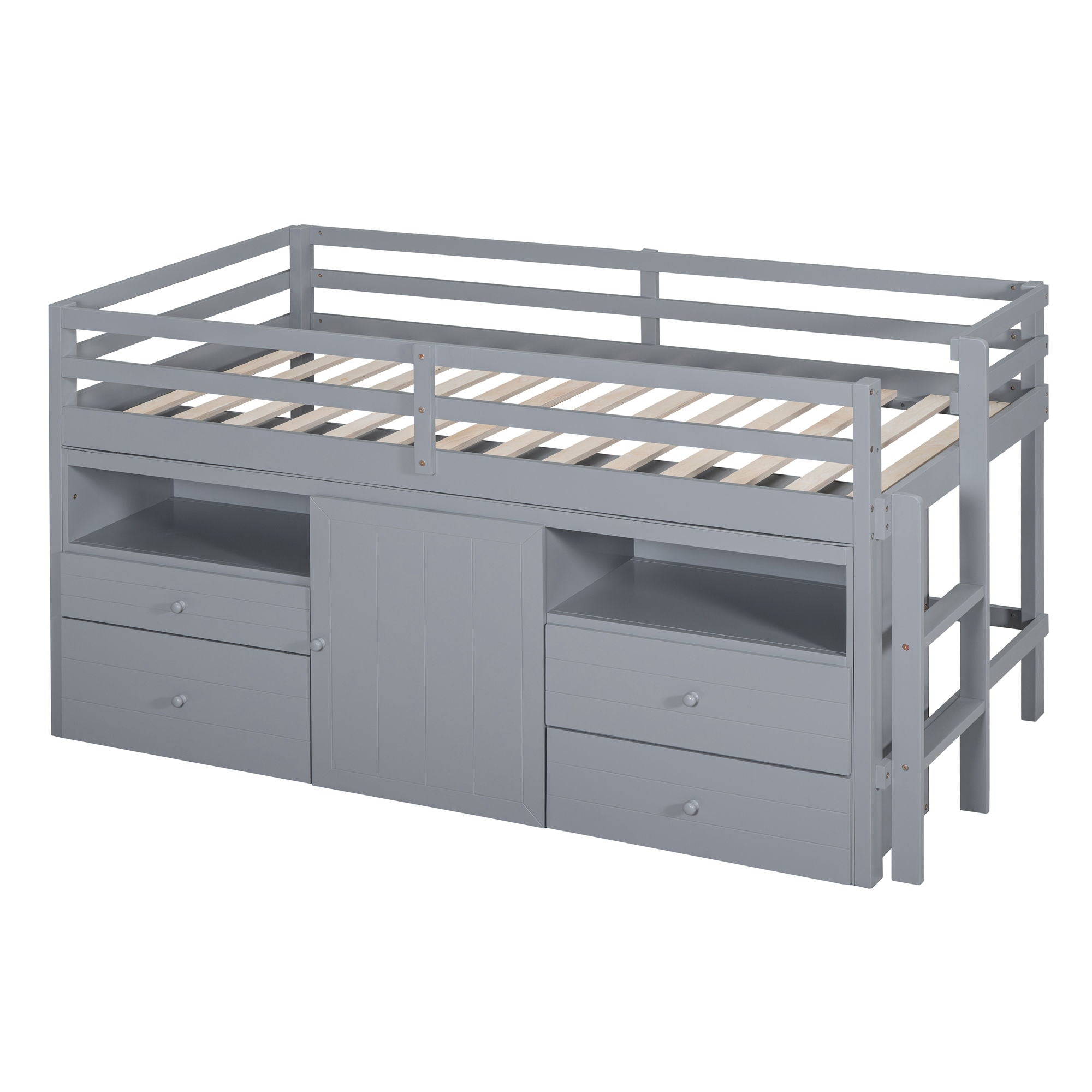 Loft Bed With 4 Drawers, Underneath Cabinet And Shelves