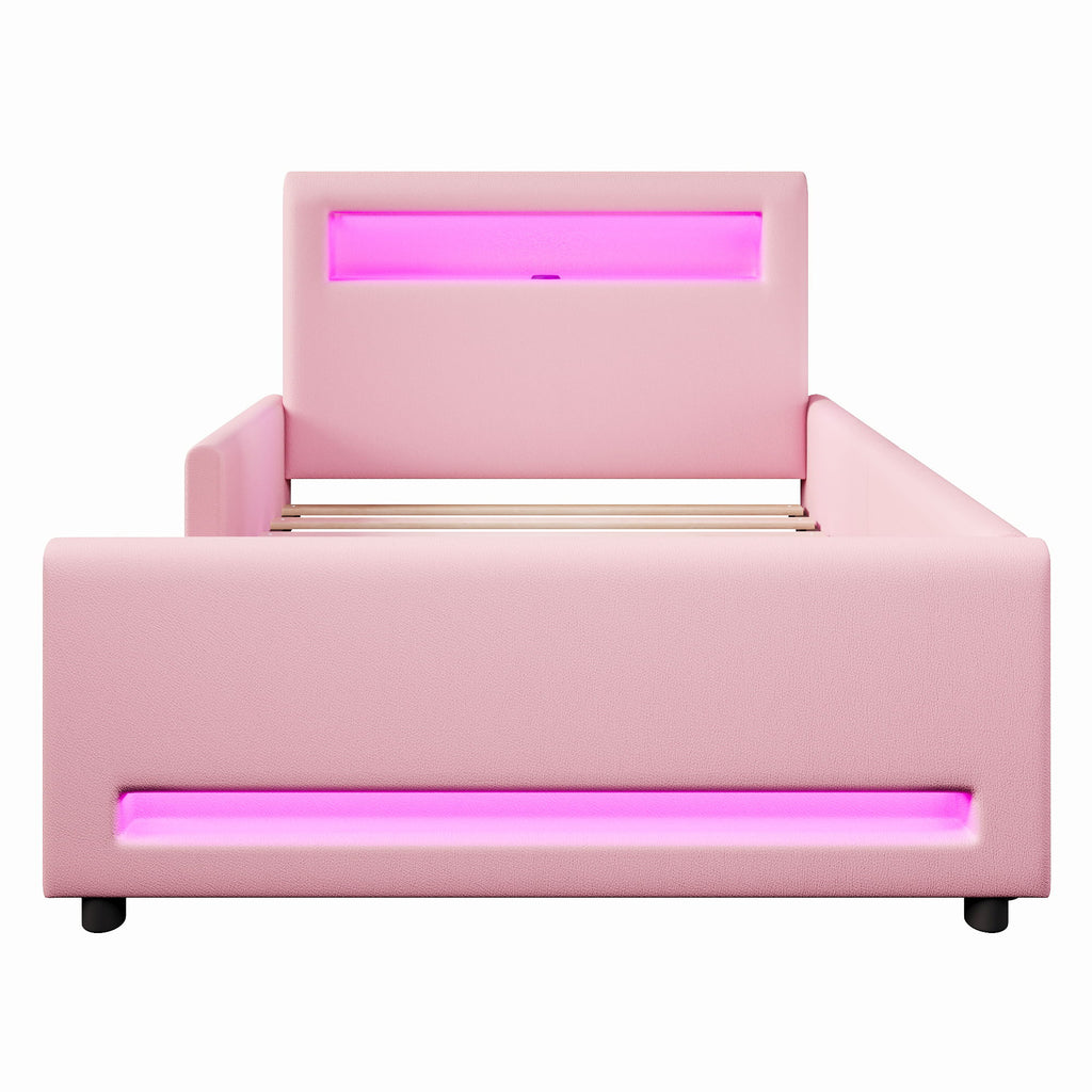 Upholstered Platform Bed With Drawer, LED Light Strip, USB Port