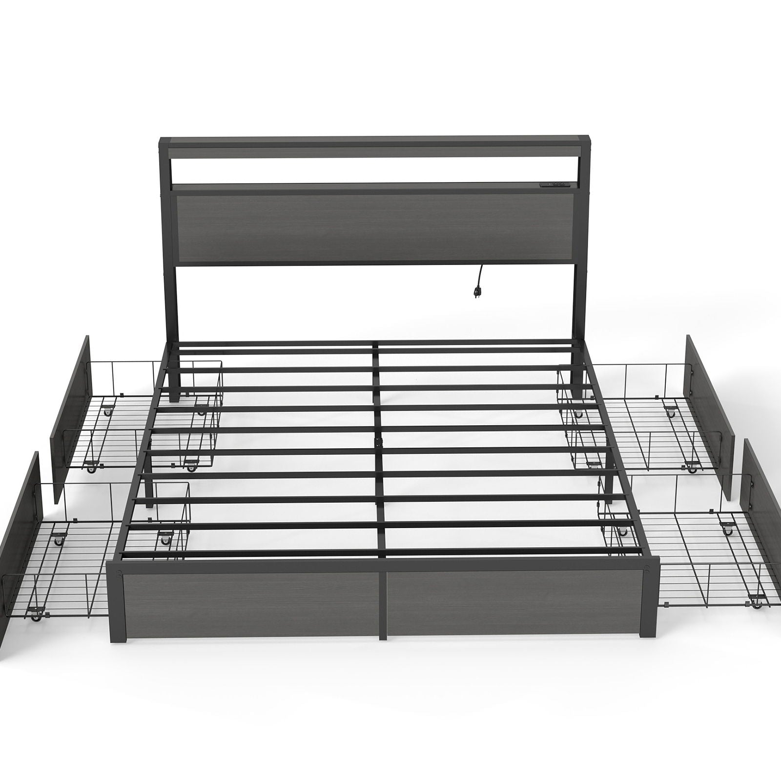 Bed Frame With Headboard, LED Lights & Charging Station