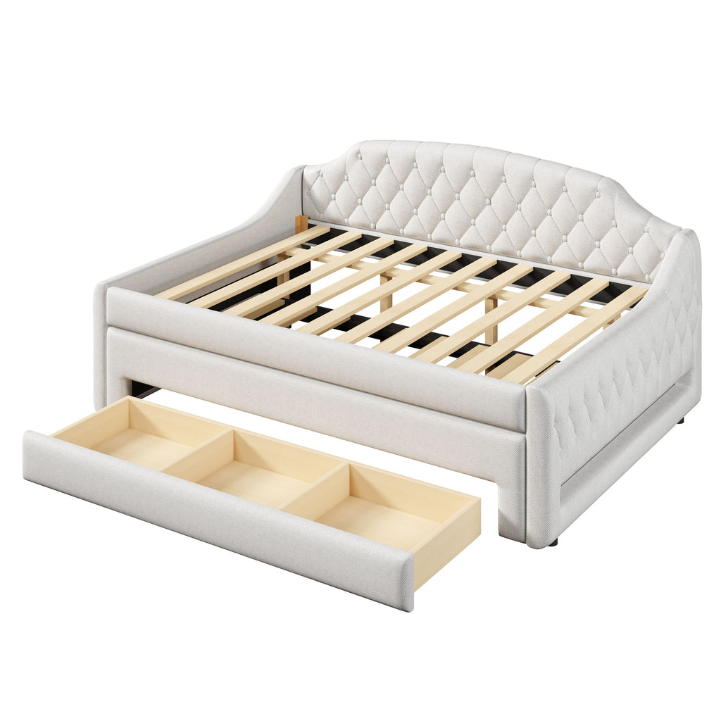 Upholstered Daybed With LED Belt, Trundle And 3 Drawers