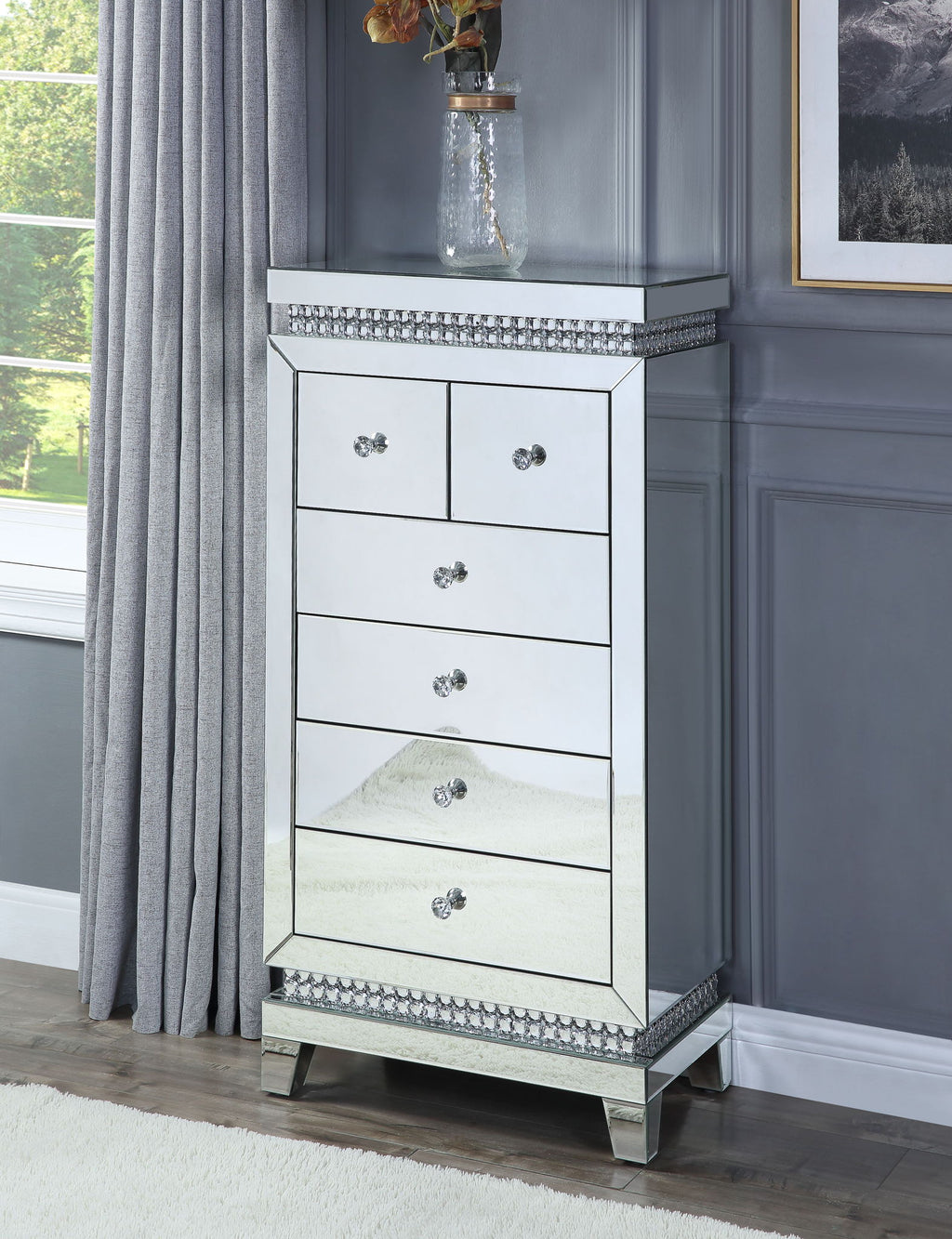 Lotus - Cabinet - Mirrored, Faux Ice Cube Crystals