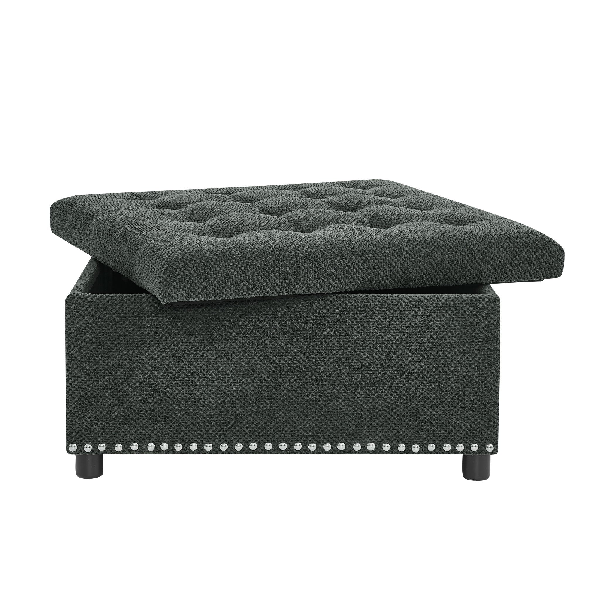 Square Tufted Storage Ottoman With Nailhead Trim