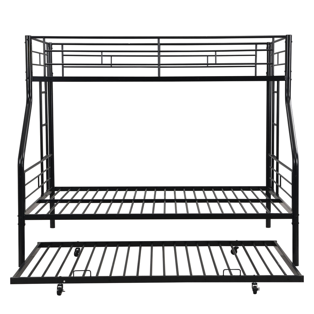 Twin Over Full Modern Metal Bunk Bed With Trundle - Black