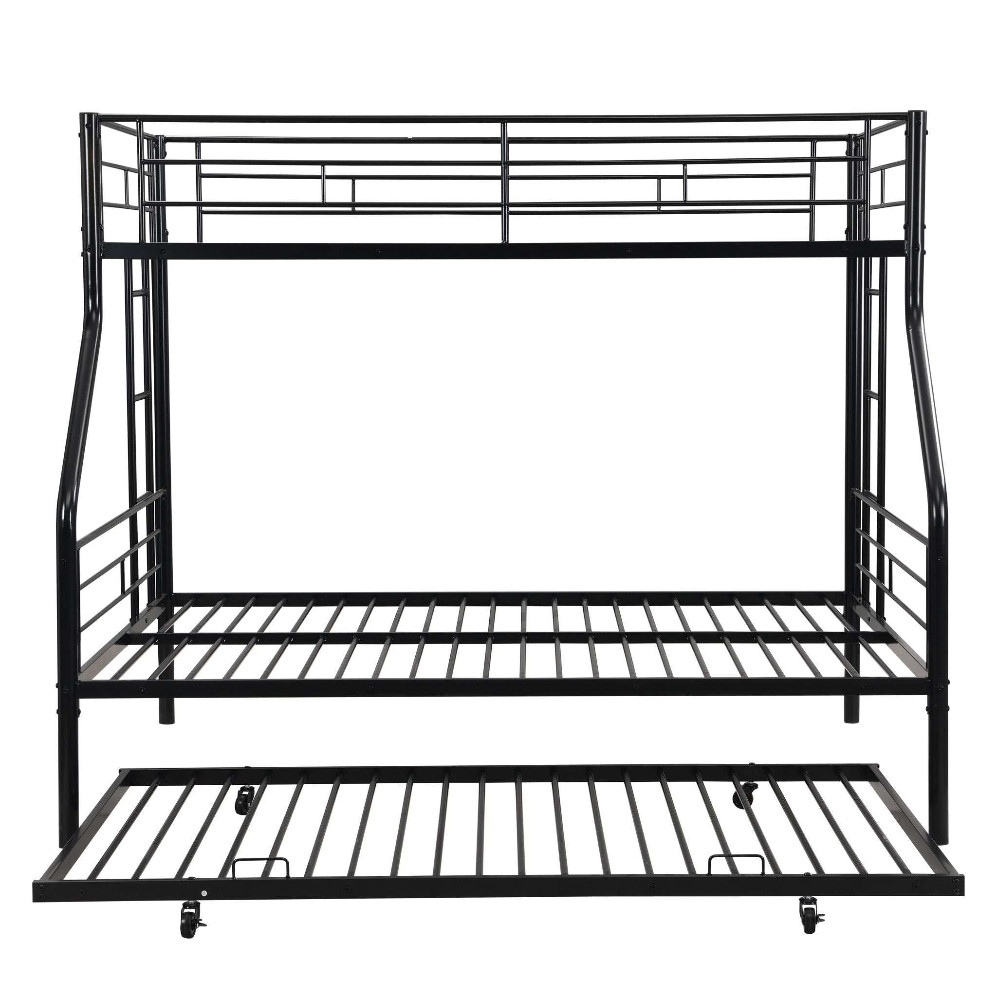Twin Over Full Modern Metal Bunk Bed With Trundle - Black