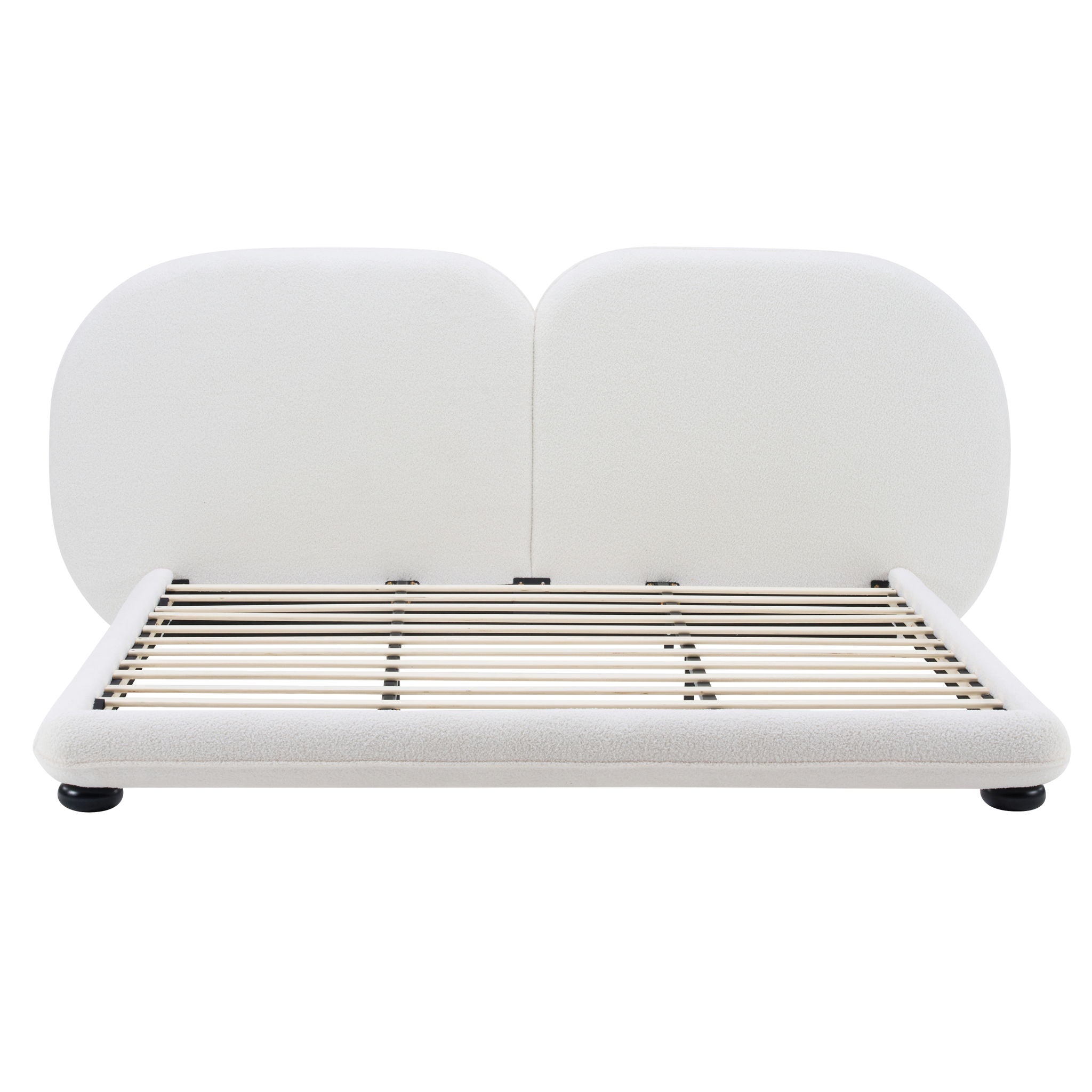 King Size Upholstered Platform Bed With Split Headboard - White