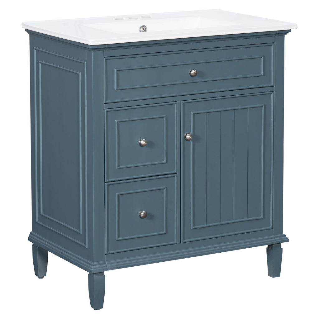 Modern Bathroom Vanity With Sink, Adjustable Shelf, Flip Drawer & 2 Drawers