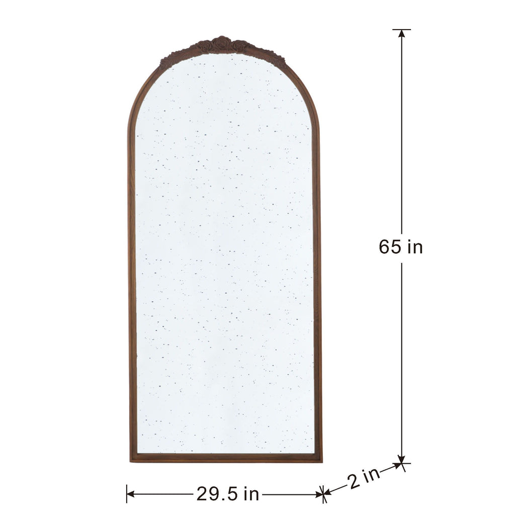 Hand Carved Rose Antique Mirror Frame, Large Arch Mirror Wall Decor For Living Room, Bathroom, Entryway - Brown