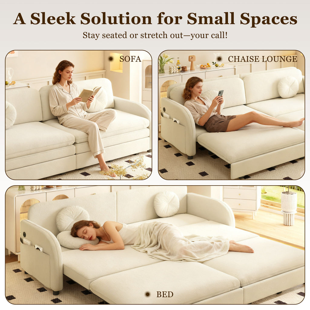 Upholstered Pull Out Couch With Side Pocket & USB Port