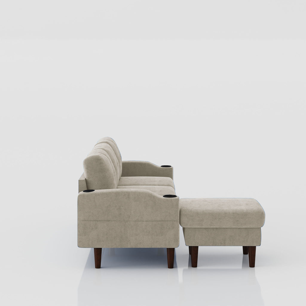 3 Seater Convertible Combination L Shaped Sofa With Footstools With Storage